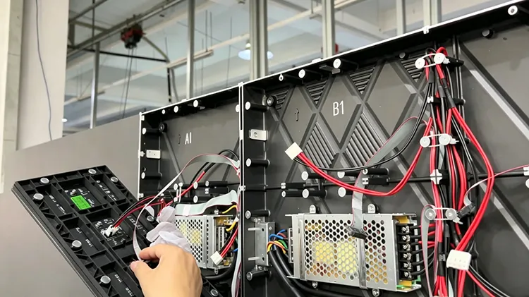 Connect the module power cable and signal ribbon cable